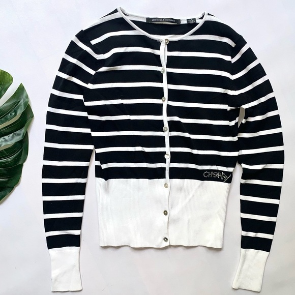 Retro Cherry Striped Y2K Ribbed Cardigan Sweater - Picture 6 of 15